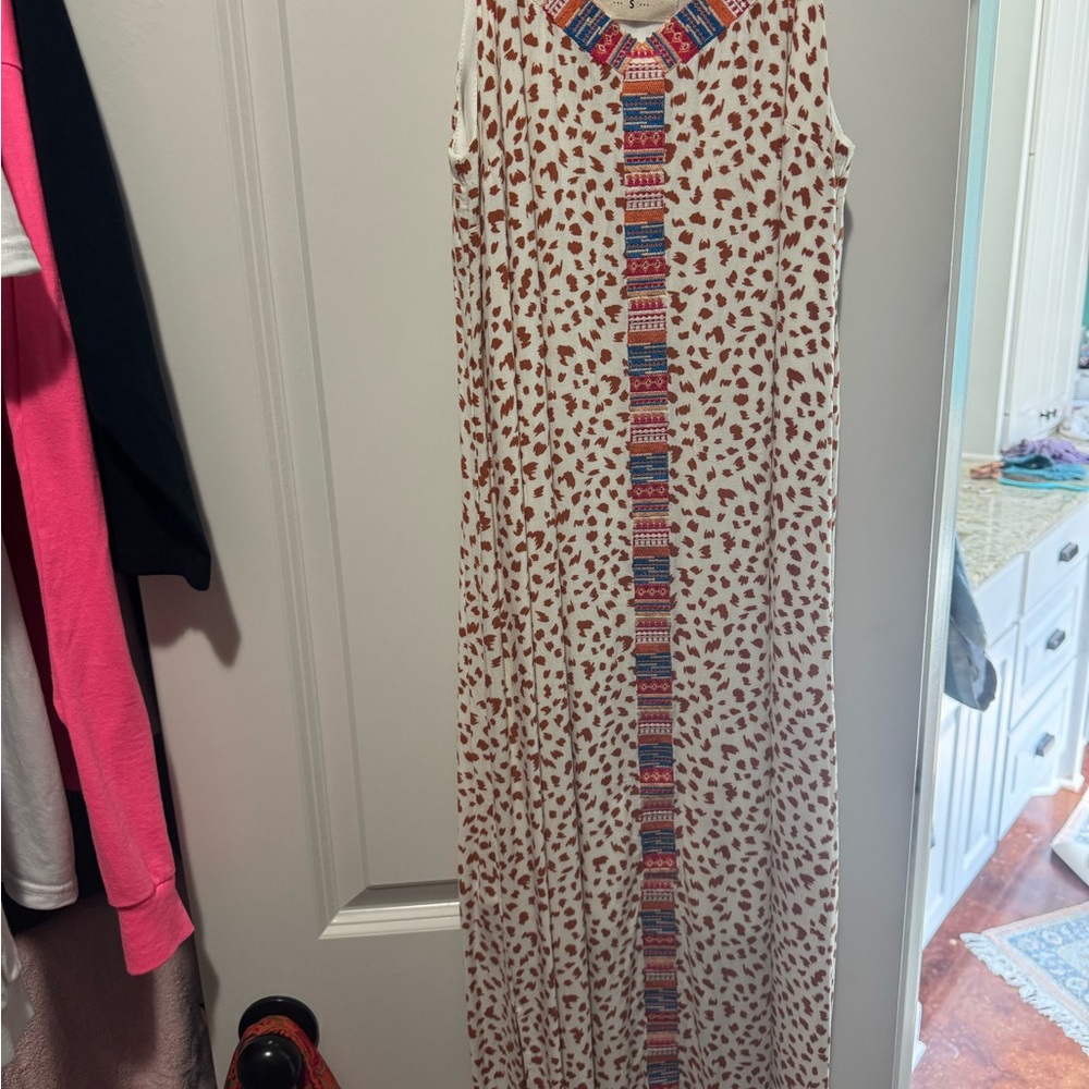 Savanna Jane Cream Maxi Dress with Red and Blue Trim